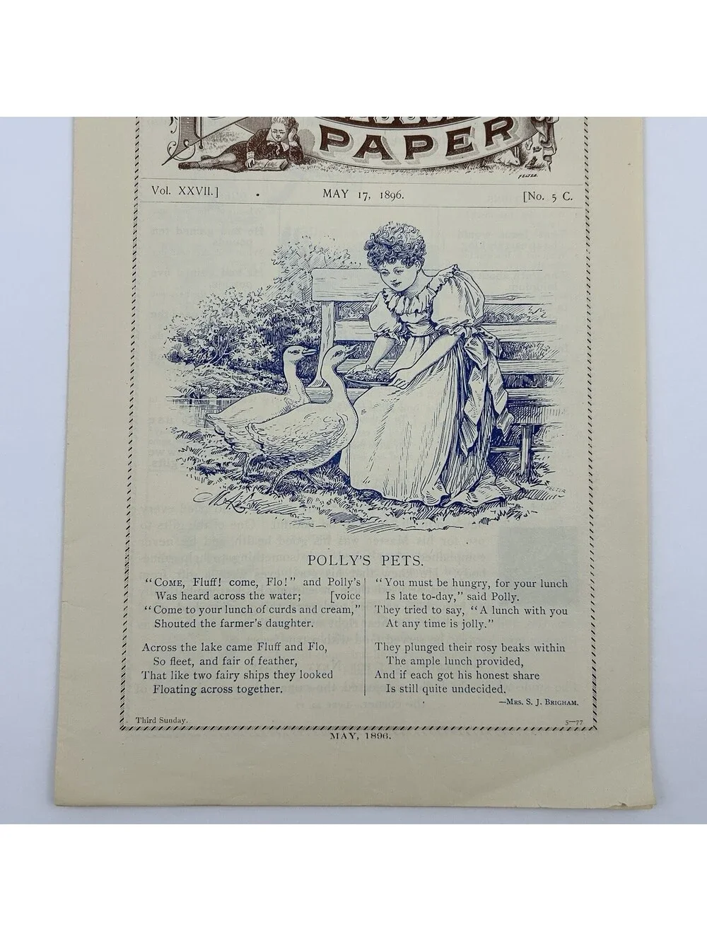 1896 Picture Lesson Paper Vintage Sunday School Ephemera Pollys Pets Ducks   C20